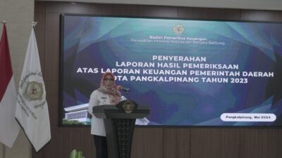 Pj Wali Kota Lusje Serahkan Laporan Keuangan Pemkot Pangkalpinang Tahun 2023 ke BPK RI