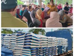 CV TMR Bagikan Beras ke 1.200 KK Warga Desa Bukit Layang dan Bantu Pembangunan Masjid